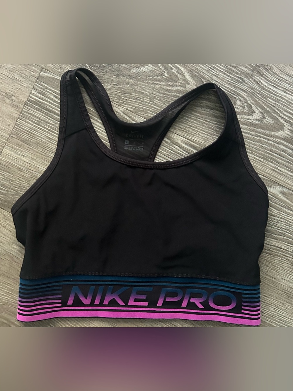 Nike Black Sports Bra with Pink and Blue Logo Band